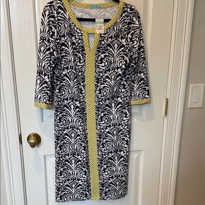 J. McLaughlin Navy and White Dress with Yellow Trim
